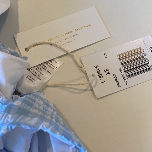 L*Space Rizzo seersucker blue and green and white swim suit xsmall - Picture 8 of 10